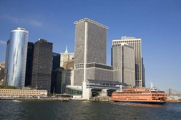 Staten Island Ferry docked near Battery Park in Lower Manhattan, New York City, New York, USA