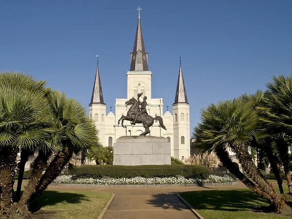 Statue of Andrew Jackson with Saint Louis Cathedral, New Orleans, Louisiana