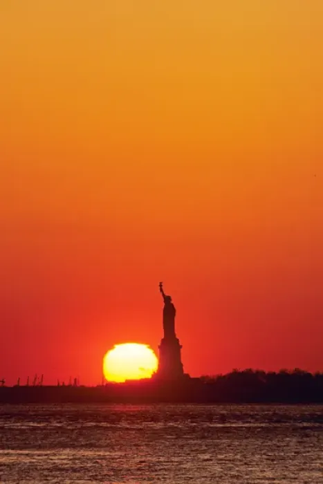 Framed Print : Statue of Liberty, New York Harbor, NY, USA sunset