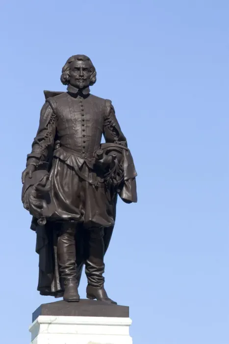 Framed Print : Statue of Samuel Champlain in Quebec City, Quebec, Canada. canada, canadian