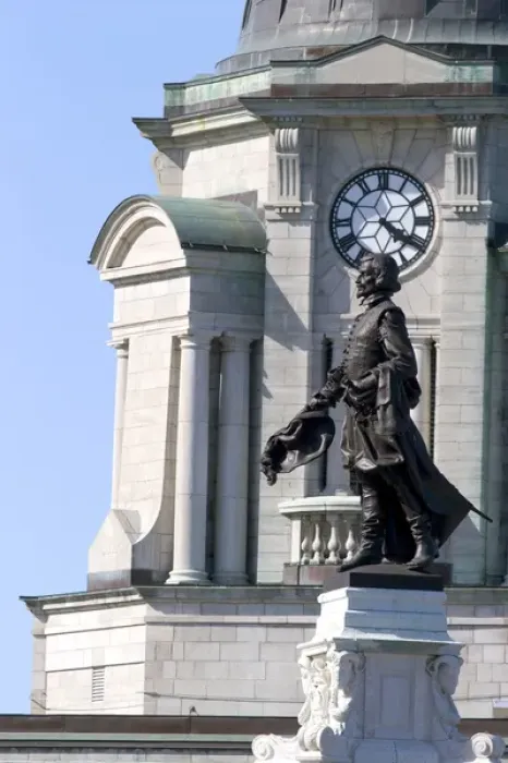 Framed Print : Statue of Samuel Champlain in Quebec City, Quebec, Canada. canada, canadian