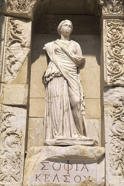 Statue in wall ancient historical at wonderful ruins of Ephesus Turkey