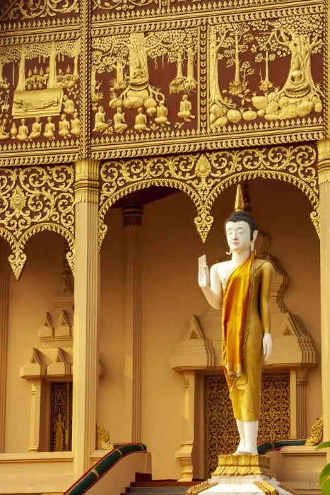 Framed Print : Statue in front of Wat That Luang Neua, one of the temples that surround Pha That Luang Framed Print : Statue in front of Wat That Luang Neua, one of the temples that surround Pha That Luang