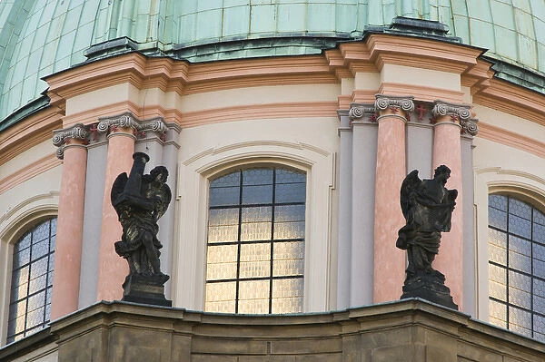 Statues on the dome of the St. Francis Church, Prague, Capital city of Czech, UNESCO