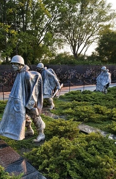 Statues in platoon at new Korean War Veterans Memorial with bronze statues on Mall in Washington DC