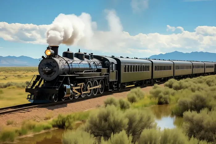 Framed Print : Steam engine train. (AI Generated)