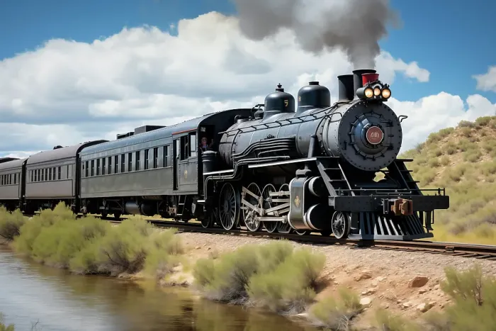Framed Print : Steam engine train. (AI Generated)