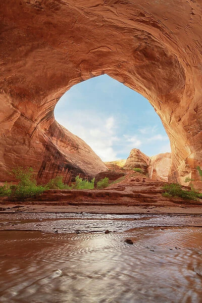Steam flowing through giant alcove adjacent to Jacob Hamblin Arch in Coyote Gulch, Glen Canyon National Recreation Area, Utah