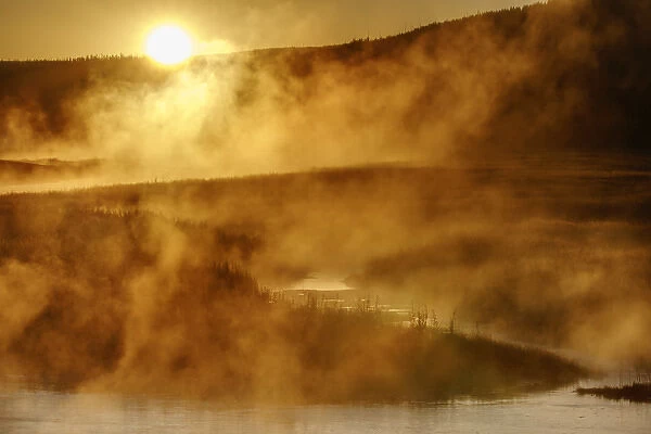 Steaming Madison River at Madison Junction, Yellowstone National Park, Wyoming