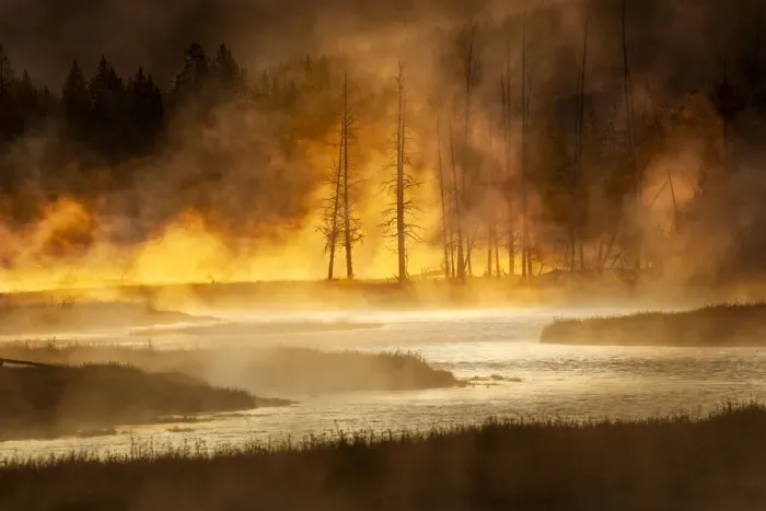 Framed Print : Steaming Madison River at sunrise, Yellowstone National Park, Wyoming Framed Print : Steaming Madison River at sunrise, Yellowstone National Park, Wyoming