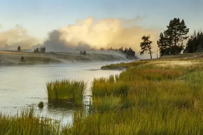 Framed Print : Steaming mist at sunrise along Firehole River, Yellowstone National Park, Wyoming / Montana Framed Print : Steaming mist at sunrise along Firehole River, Yellowstone National Park, Wyoming / Montana