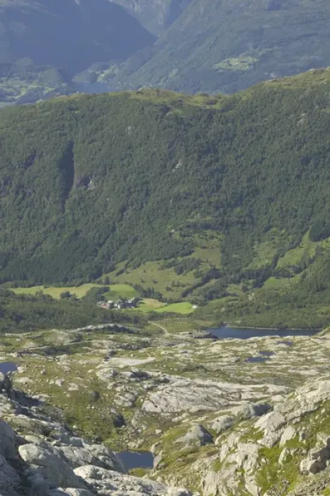 Framed Print : The steep and winding road to FOLGEFONNA GLACIER offers dramatic Vistas of fjords