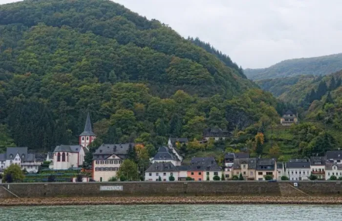 Framed Print : Steeple and hills of Hirzenach, Germany, on the Rhine Framed Print : Steeple and hills of Hirzenach, Germany, on the Rhine