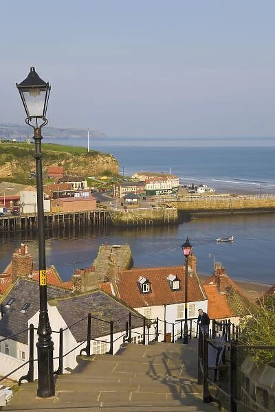Steps leading down to the harbour, Whitby, North Yorkshire, England