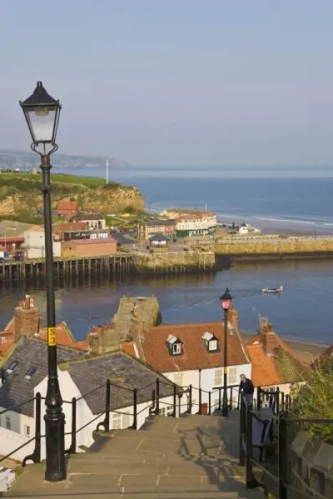 Framed Print : Steps leading down to the harbour, Whitby, North Yorkshire, England