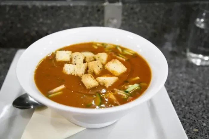 Framed Print : Stockholm, Sweden - High angle view of vegetable soup with croutons Framed Print : Stockholm, Sweden - High angle view of vegetable soup with croutons