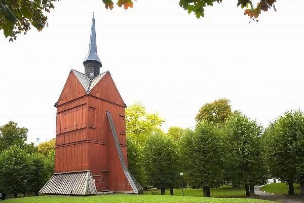 Stockholm, Sweden - Low angle view of a barn with a spire