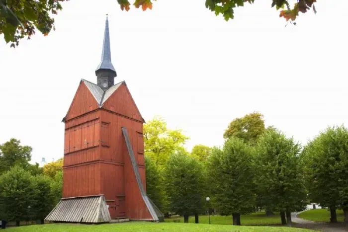 Framed Print : Stockholm, Sweden - Low angle view of a barn with a spire