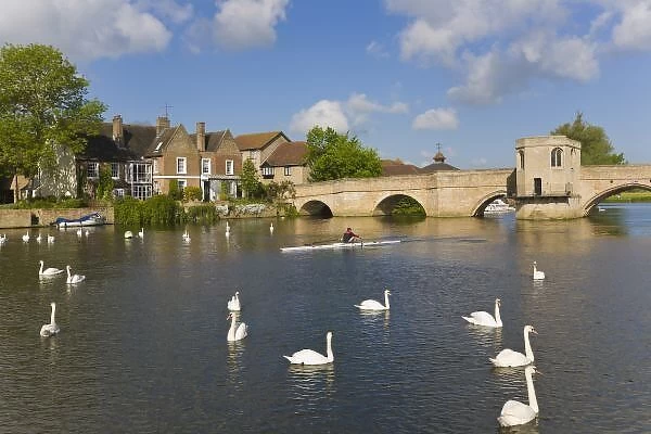 Stone arched bridge and River Ouse, St Ives, Cambridgeshire, England