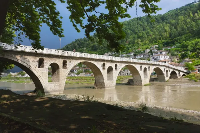 Framed Print : Stone bridge over River Osum, Berat, Albania Framed Print : Stone bridge over River Osum, Berat, Albania
