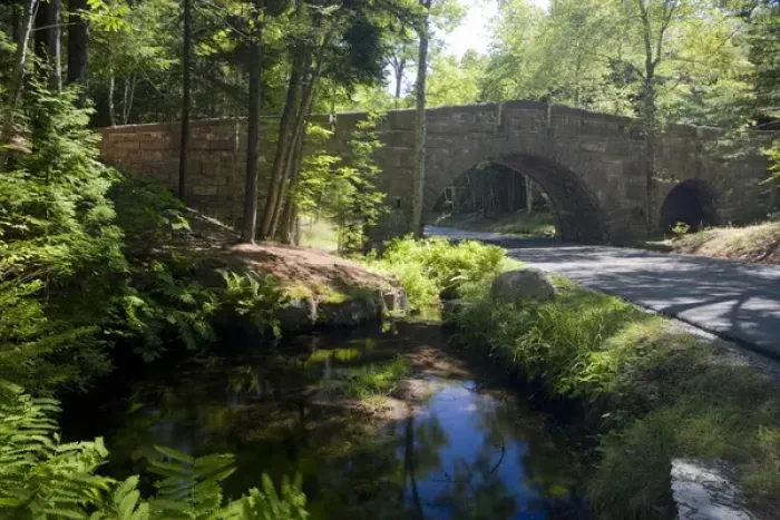 Framed Print : Stone carriage road bridge over Park Loop Road, Acadia National Park, Maine