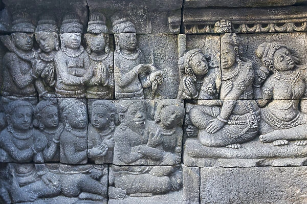 Stone carving at Borobudur, UNESCO World Heritage site, Magelang, Central Java, Indonesia