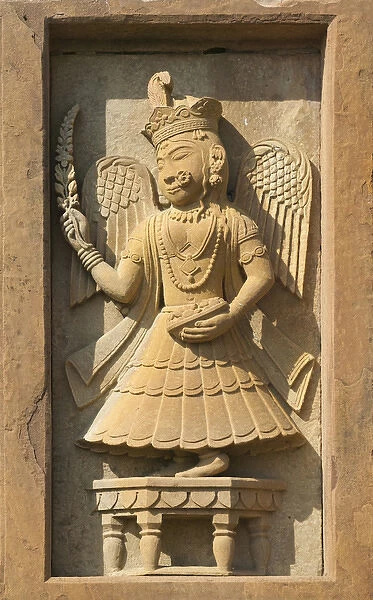 Stone carving in Hotel Prithvi Vilas Palace, Jhalawar, Rajasthan, India