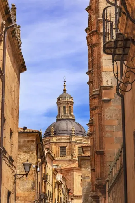 Framed Print : Stone Dome New Salamanca Cathedral Street Spain. New Cathedral was built from 1513 to 1733