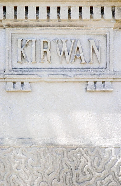 A stone inscription Kirwan on one of the gate post pillars Chateau Kirwan, Cantenac