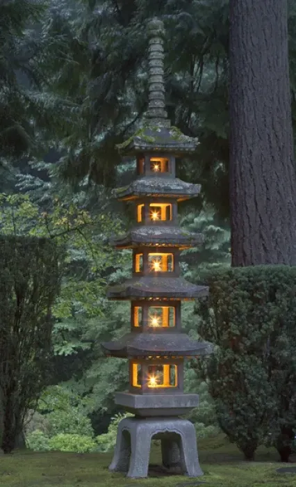 Framed Print : Stone lantern illuminated with candles, Portland Japanese Garden, Oregon