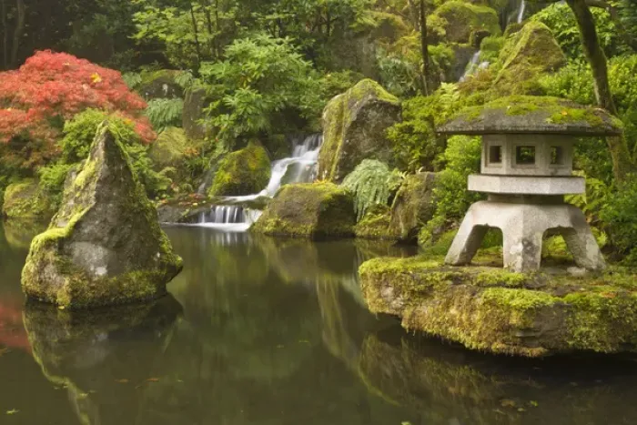 Framed Print : Stone lantern at koi pond at the Portland Japanese Garden, Oregon Framed Print : Stone lantern at koi pond at the Portland Japanese Garden, Oregon