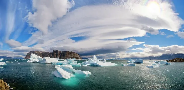 Framed Print : Storm over Storoen Island. Landscape in the Uummannaq Fjord, northwest of Greenland beyond the arctic circle. Greenland, Danish Territory