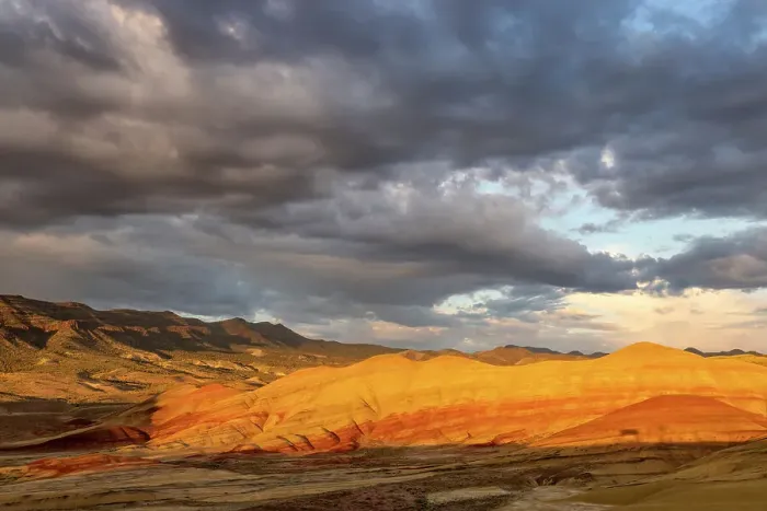 Framed Print : Stormy light over the Painted Hills at the John Day Fossil Beds National Monument near Mitchell, Oregon, USA Framed Print : Stormy light over the Painted Hills at the John Day Fossil Beds National Monument near Mitchell, Oregon, USA