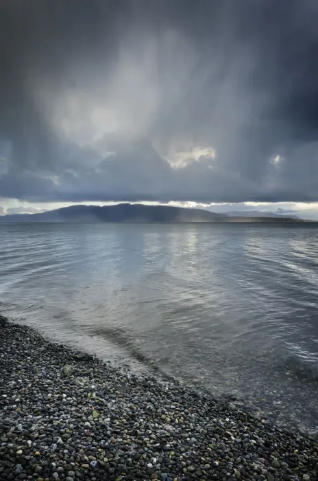 Framed Print : Stormy winter clouds over Bellingham Bay, Washington State. Lummi Island in the distance