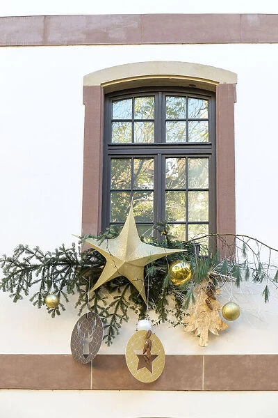 Strasbourg, France. Christmas decoration adorns windows