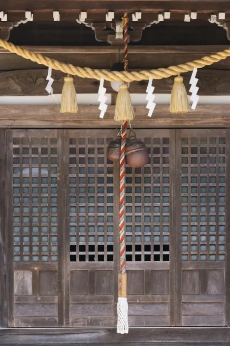 Framed Print : Straw rope decoration in a temple, Gujo Hachiman, Gifu Prefecture, Japan