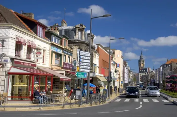 Framed Print : Street scene at the city of Calais in the departmet of Pas-de-Calais, France Framed Print : Street scene at the city of Calais in the departmet of Pas-de-Calais, France