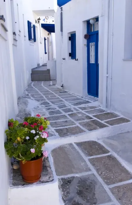 Framed Print : Street scene on a small island town, Naoussa, Paros Island, Greece Framed Print : Street scene on a small island town, Naoussa, Paros Island, Greece