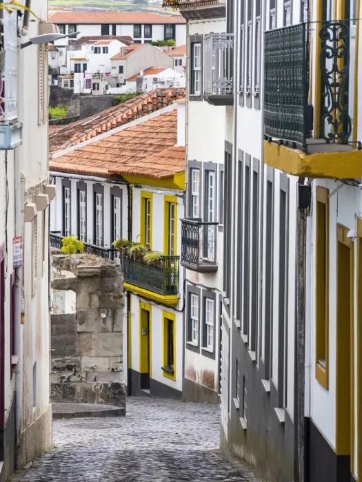 Framed Print : Streets of the old town with the famous facades. Capital Angra do Heroismo historic Framed Print : Streets of the old town with the famous facades. Capital Angra do Heroismo historic