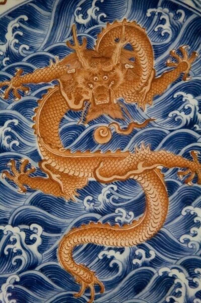 Striking dragon design on porcelain china. Dragon traditionally represents Imperial power and might