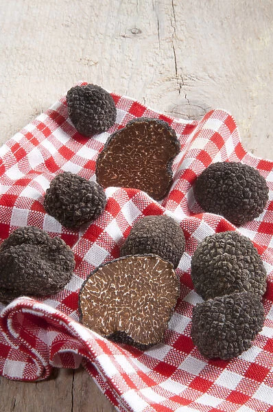 Summer black truffles (Tuber aestivum) on a napkin