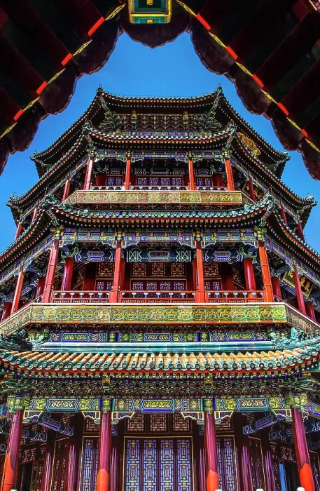 Framed Print : Summer Palace, Beijing, China. Chinese characters below say above clouds fragrant sky and floating air Framed Print : Summer Palace, Beijing, China. Chinese characters below say above clouds fragrant sky and floating air