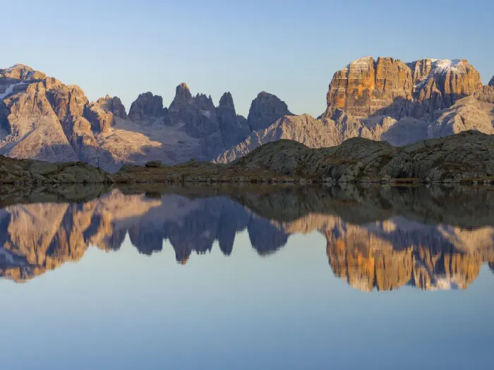 Framed Print : The summits of Brenta mountain range are reflected in Lago Nero Framed Print : The summits of Brenta mountain range are reflected in Lago Nero