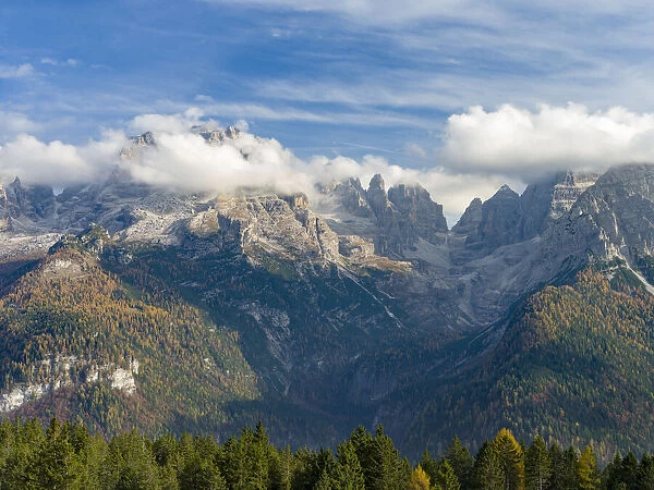 The summits of Brenta mountain range towering above Madonna di Campiglio