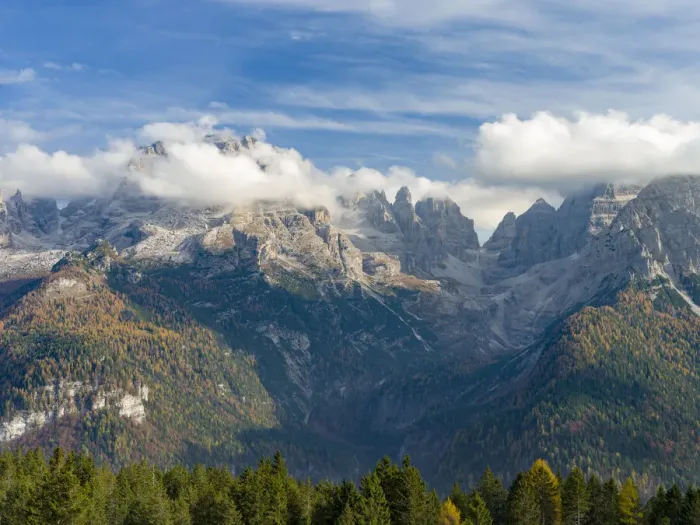 Framed Print : The summits of Brenta mountain range towering above Madonna di Campiglio Framed Print : The summits of Brenta mountain range towering above Madonna di Campiglio