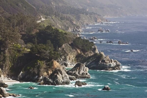 A sunny view of the dramatic California Big Sur coastline