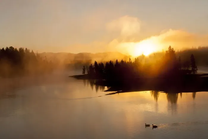 Framed Print : Sunrise at Fishing Bridge. Yellowstone National Park. Wyoming