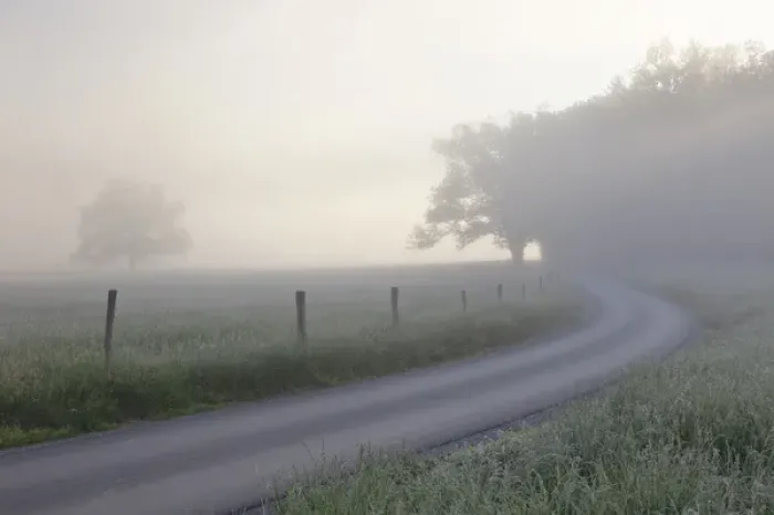 Framed Print : Sunrise on foggy frosty morning, Cades Cove, Great Smoky Mountains National Park