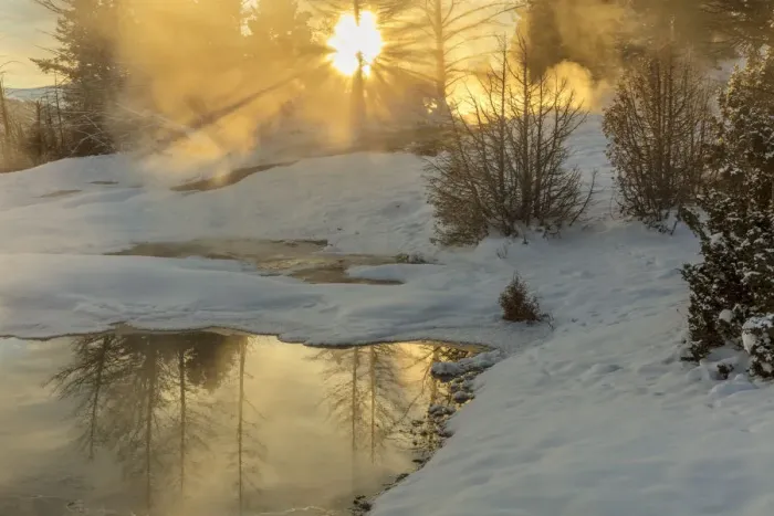 Framed Print : Sunrise greets Grassy Spring at Mammoth Hot Springs in Yellowstone National Park Framed Print : Sunrise greets Grassy Spring at Mammoth Hot Springs in Yellowstone National Park