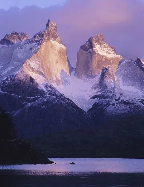 Sunrise at Lago Pehoo, Cuernos del Paine, Torres del Paine N. P. near Puerto Natales
